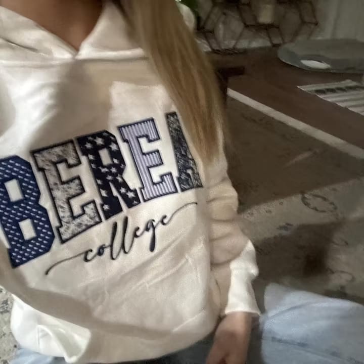 Customer photo review of Custom Patchwork Fabric Embroidered Sweatshirt Team and School Name Applique Varsity Letters
