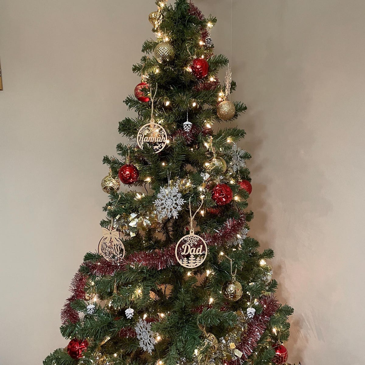 Customer photo review of Personalized Wooden Christmas Ornaments