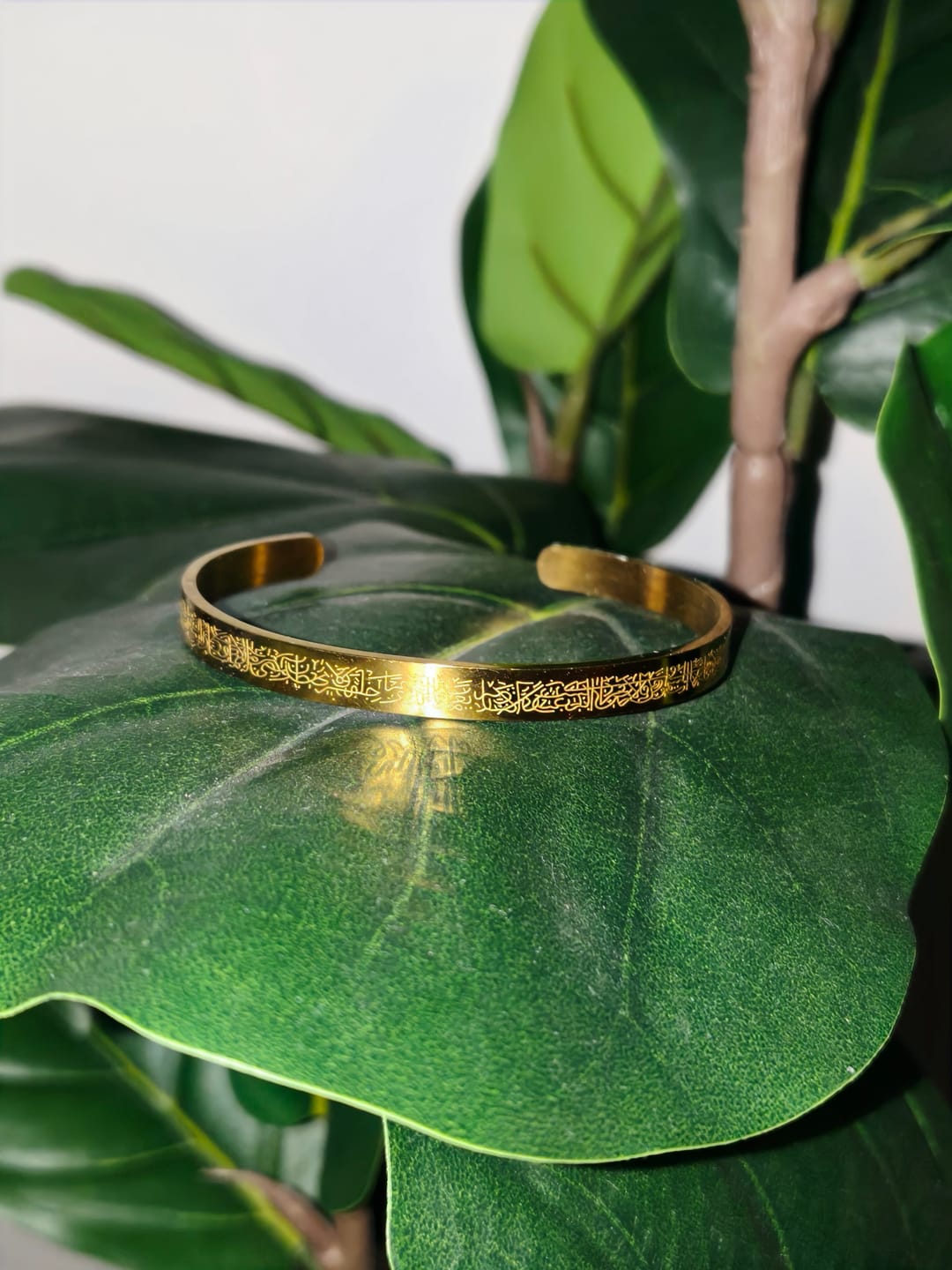 Customer photo review of HilalHaven Ayatul Kursi Continuous Verse Open Cuff — Sleek Stainless Steel