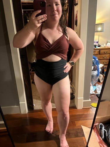 Customer photo review of Emoswim - Womens One Piece Swimsuits Push Up Tummy Control Bathing Suits V Neck Cutout Modest Swimwear