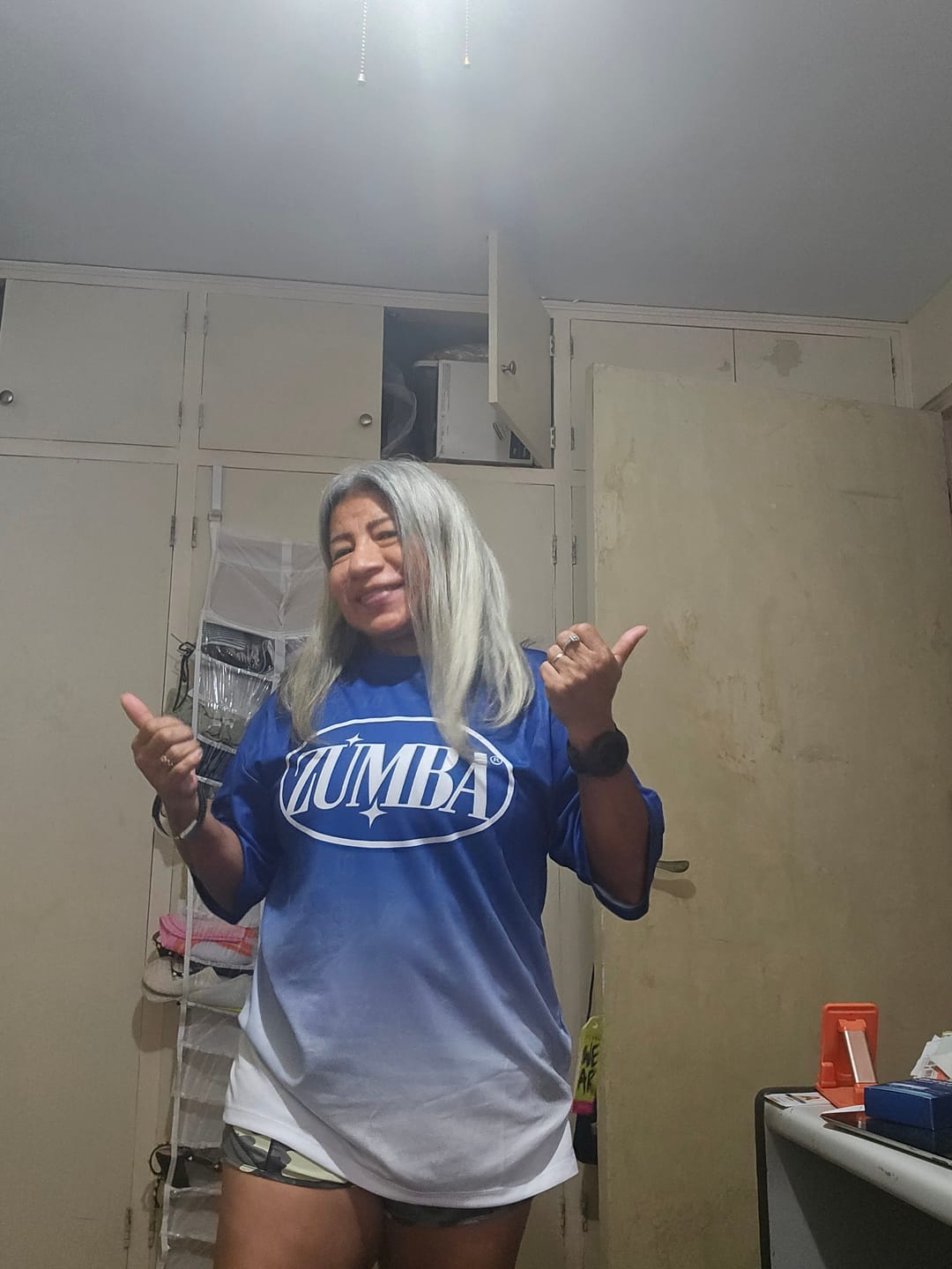 Customer photo review of Dale-Z Oversized Drop Shoulder Tee -Blue/White