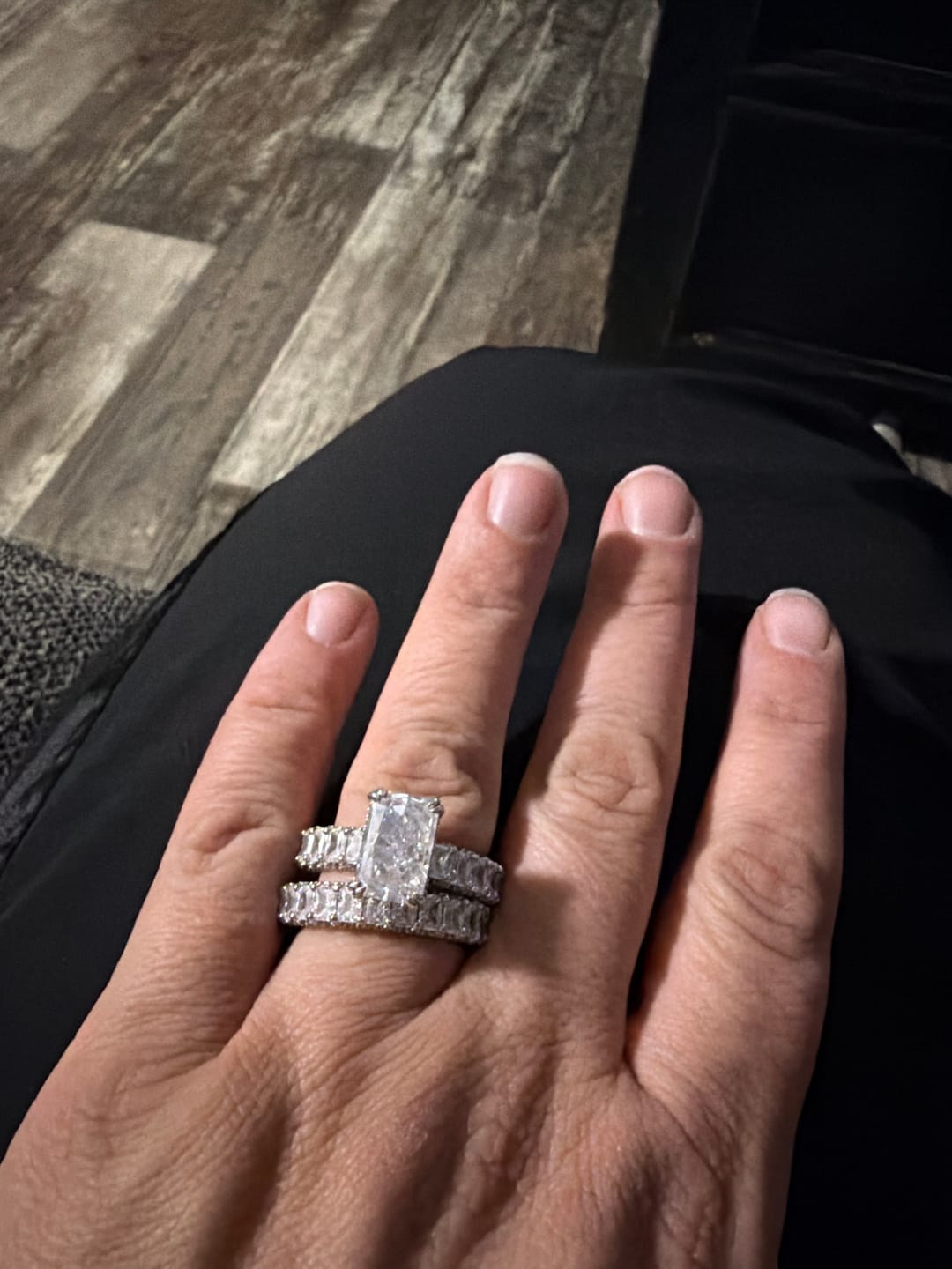 Customer photo review of Glistening-hued Radiant Cut 5.0ct Pave 925 Sterling Silver Wedding Ring Set