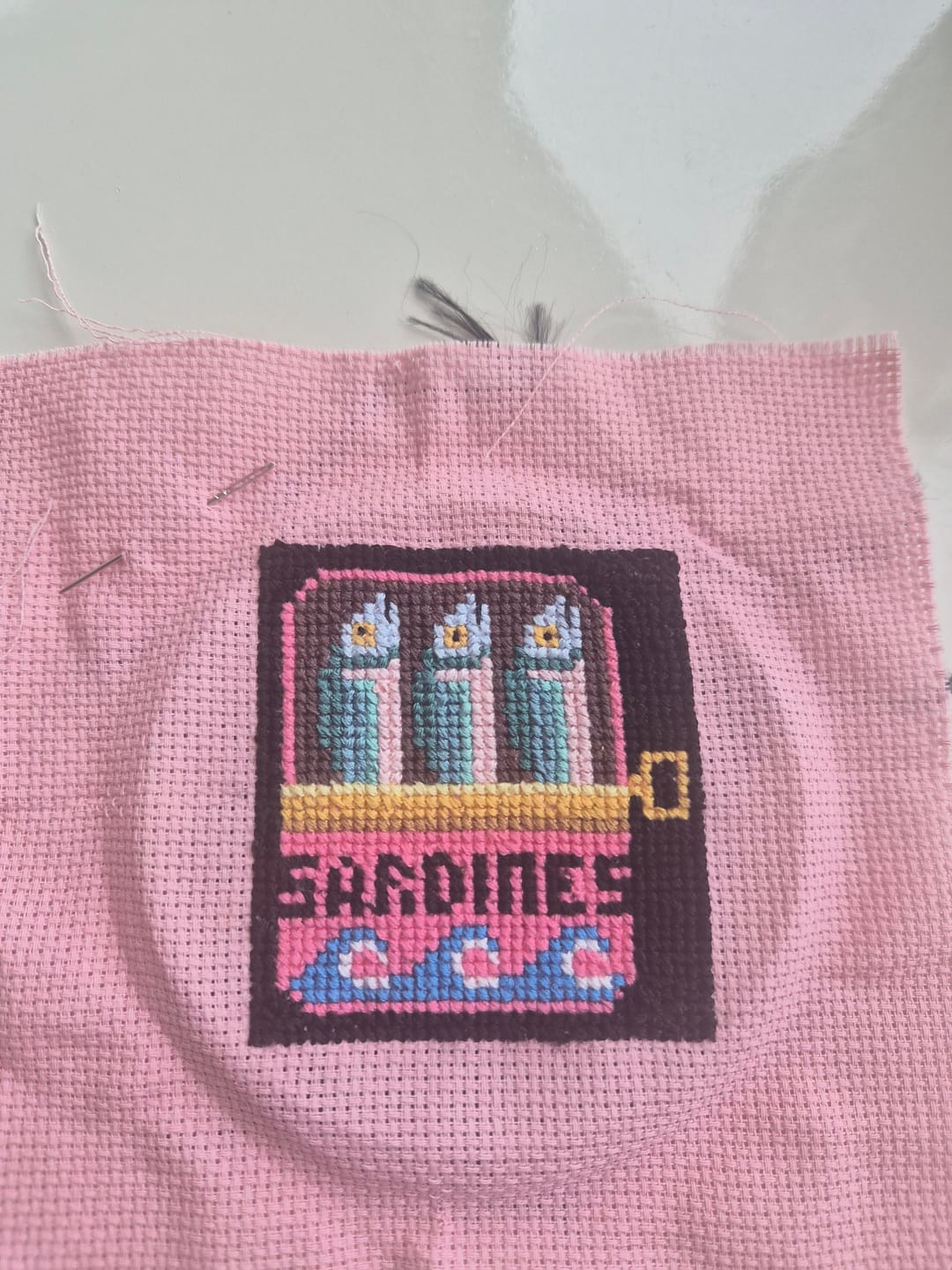 Customer photo review of Sardines Cross Stitch Kit