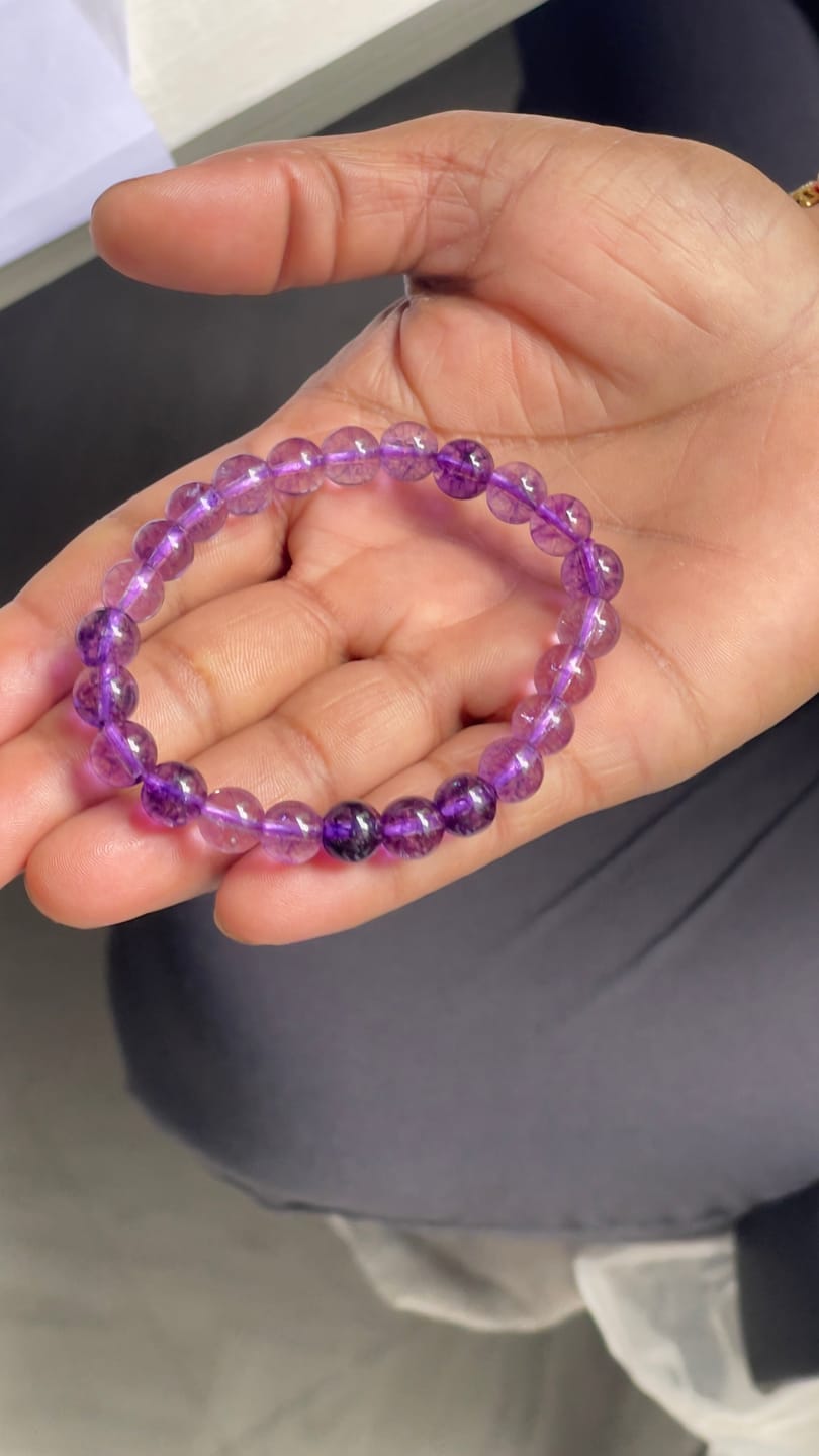 Customer photo review of Natural Amethyst Crystal Bracelet – Vastu Remedy for Peace & Spiritual Growth | 8mm Beads