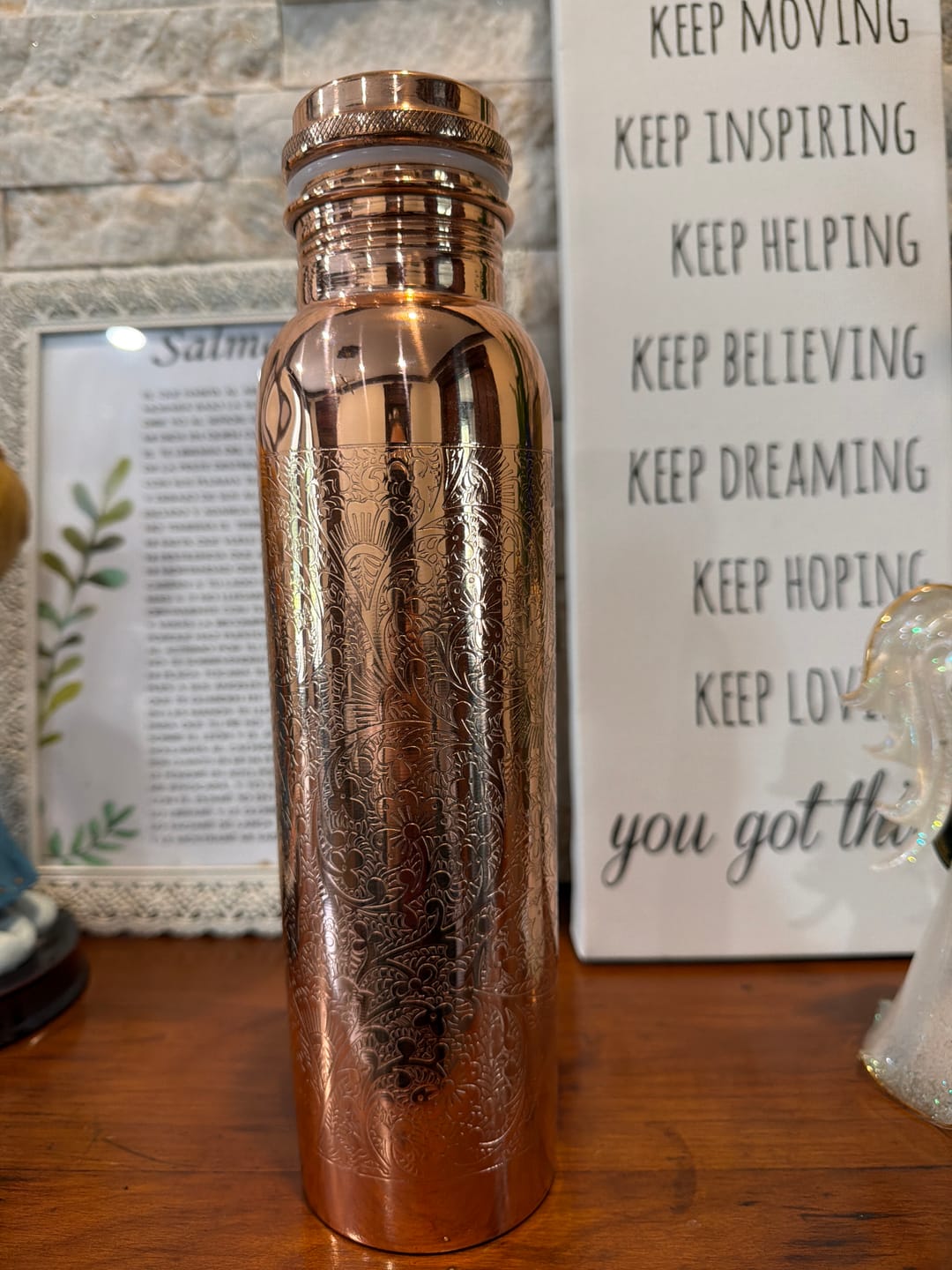 Customer photo review of Special Edition Mandala Engraved Copper Water Bottle | Spiritual Wellness & Meditation Design