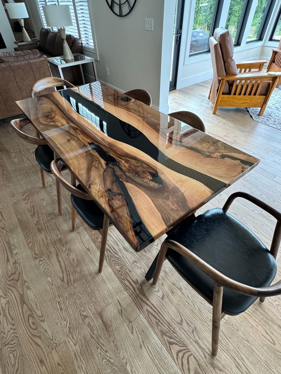 Customer photo review of Solid Wood Walnut Dining Chair with Black Leather Cushion