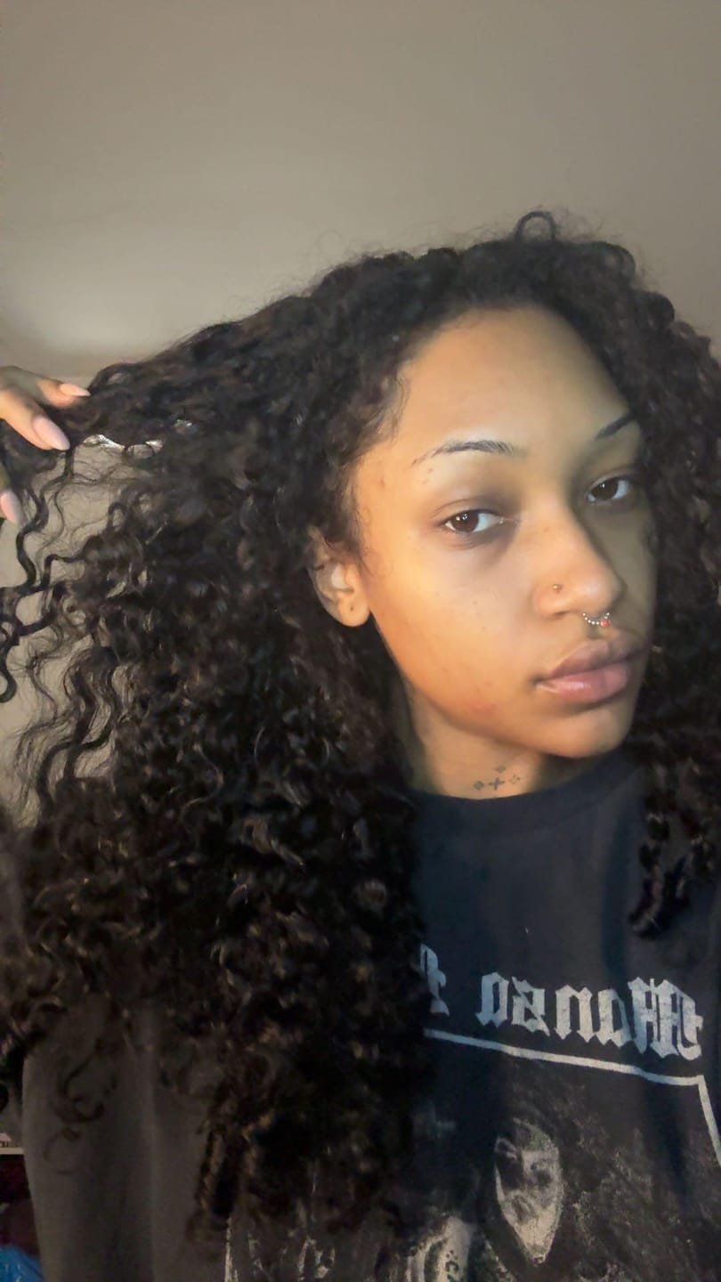 Customer photo review of Wavymy Burmese Curly Drawstring Half Wigs Seamless Flip Over Wig Beginner Friendly No Lace No Glue Human Hair 180% Density