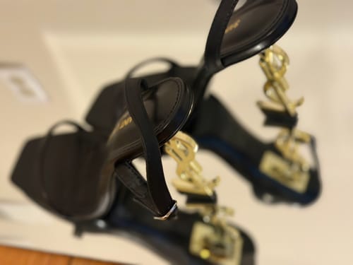 Customer photo review of SL OPYUM SANDALS 80 BLACK AND GOLD CALFSKIN