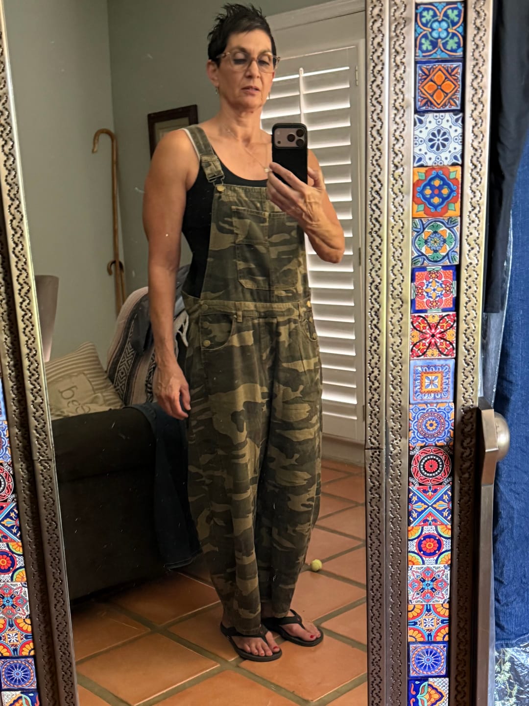 Customer photo review of Prescott Camo Denim Barrel Overall Jumpsuit