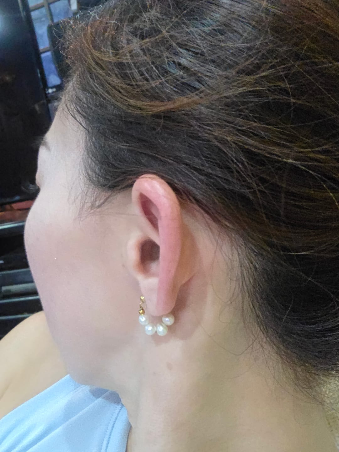 Customer photo review of Celine Pearl Hoop Earrings
