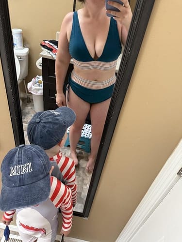 Customer photo review of Emoswim - High Waisted Tummy Control Color Block Bikini Sets
