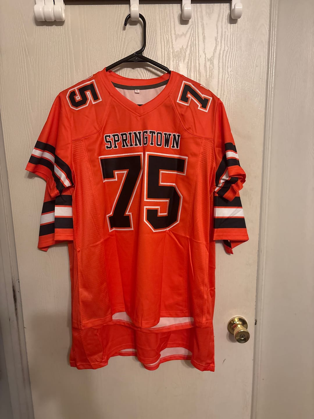 Customer photo review of Custom Orange Black-White Personalized Classic Authentic Football Jersey