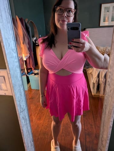 Customer photo review of Emoswim - Women's One Piece Swimsuit Ruffle Cutout Swimdress Tummy Control V Neck Wrap Swimwear