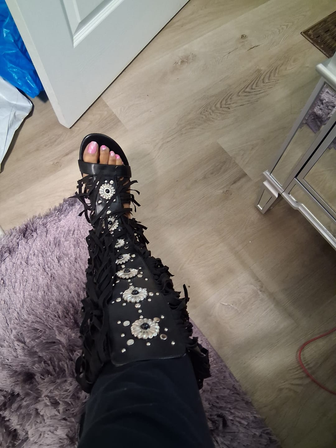 Customer photo review of DUSTINE-BLACK FRINGE GLADIATOR FLAT SANDAL