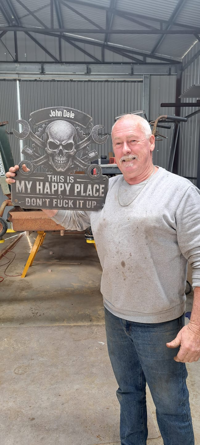 Customer photo review of This Is My Happy Place - Funny Garage Sign For Him - Personalized Metal Sign