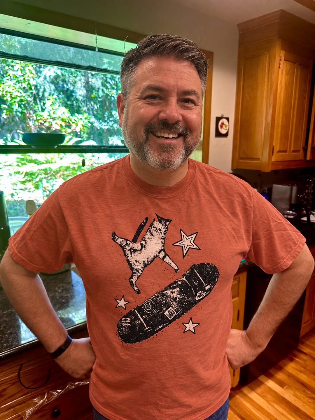 Customer photo review of Skateboarding Cat T-Shirt