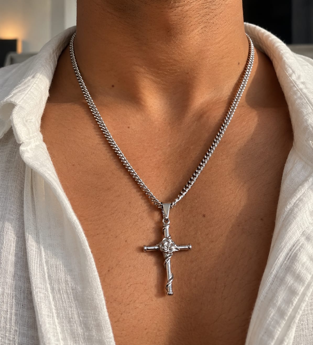 Customer photo review of Sacred Rose Pendant (White Gold)