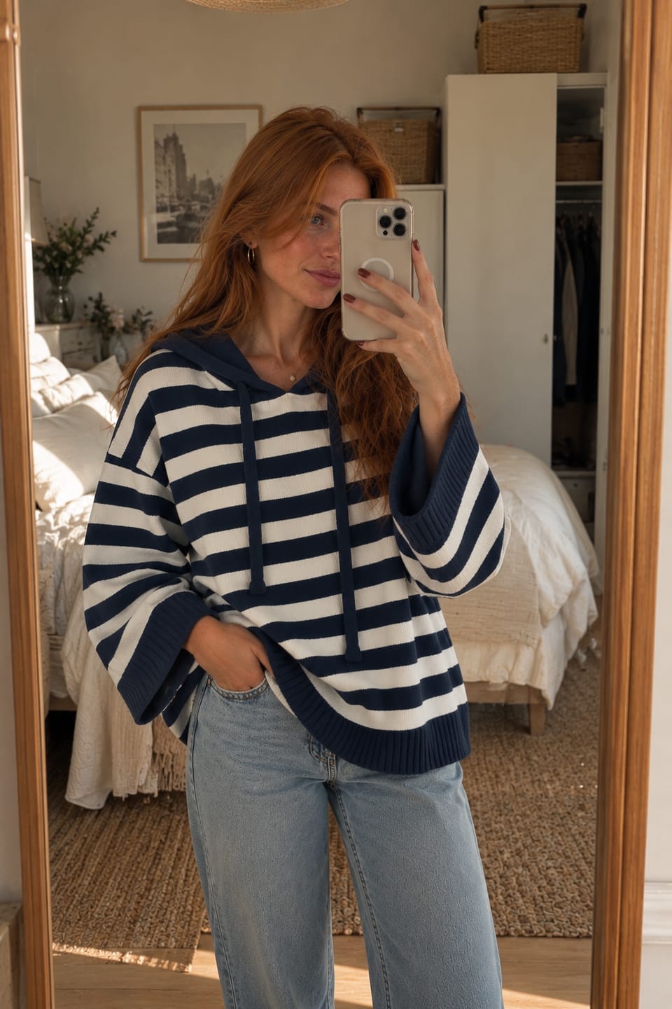 Customer photo review of Jersey de Punto con Capucha y Manga Ancha de rayas