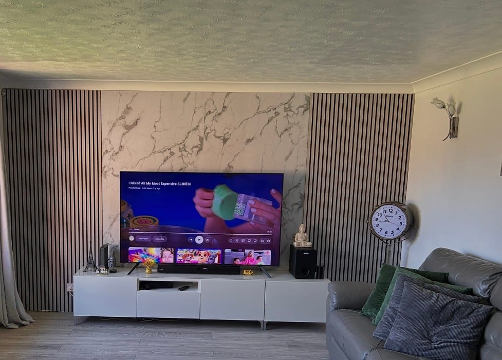 Customer photo review of Acoustic Slat Wall Panels Wooden Decorative Wall Panels Grey Oak Premium 2.4m x 0.6m
