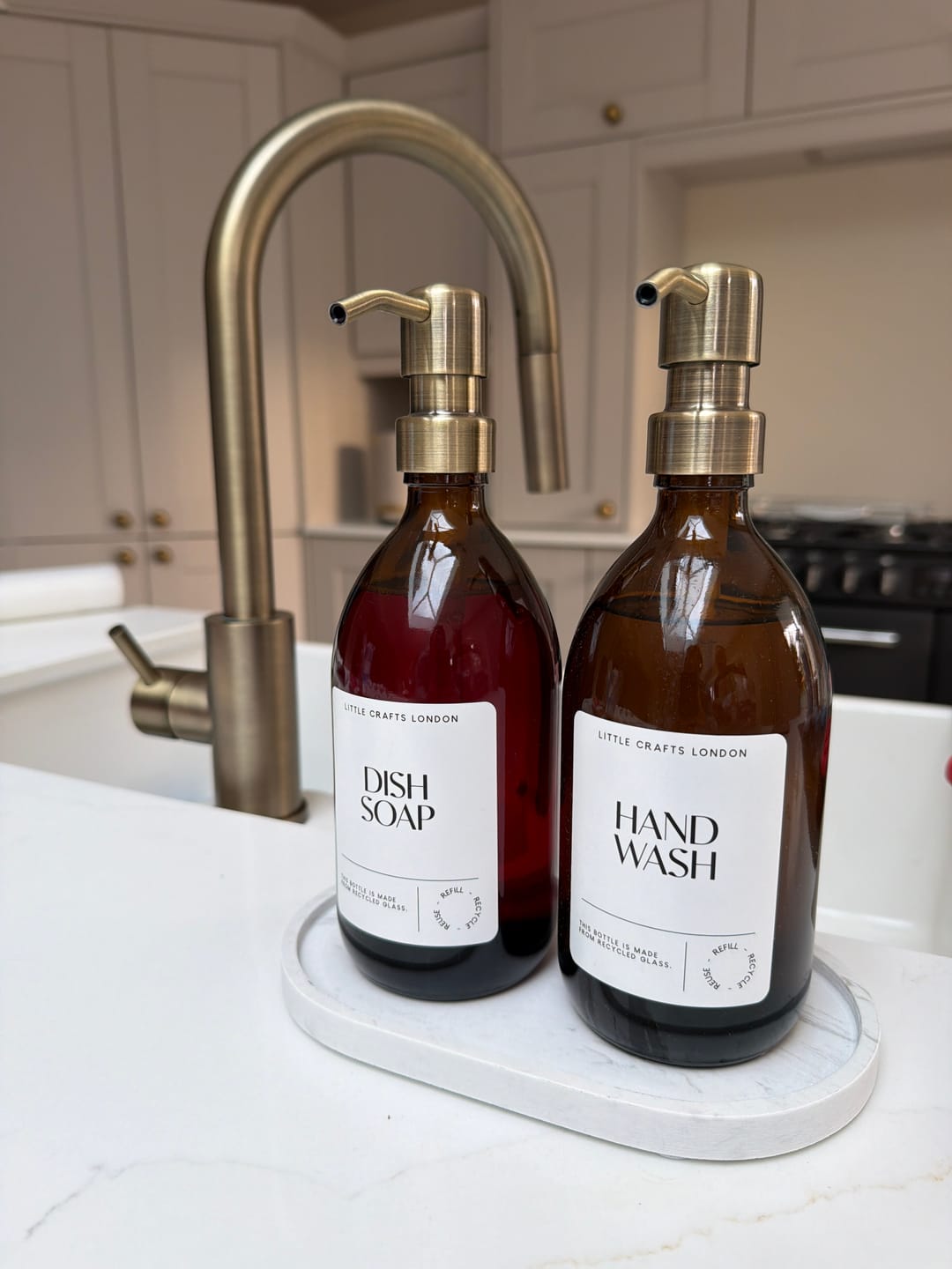 Customer photo review of 500ml Amber Glass Bottle with Metal Pump White Label