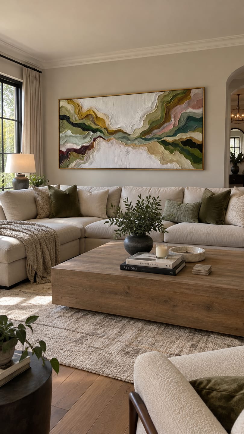 Customer photo review of Mountain Rhythms – Heavy Texture Earth-Tone Abstract Painting | Modern Wabi-Sabi Large Living Room Art