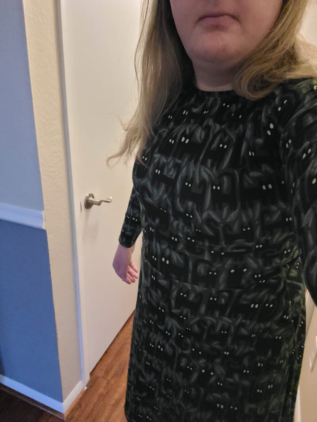 Customer photo review of Cats in the Leaves Long Sleeve Midi Dress