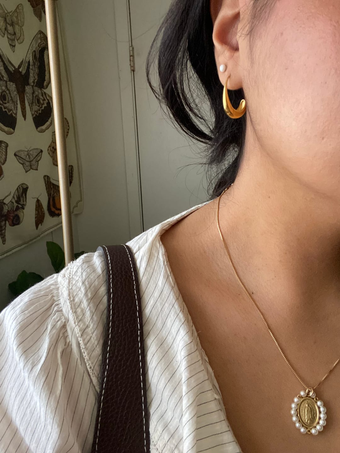Customer photo review of Classic Drop Hoop Earrings