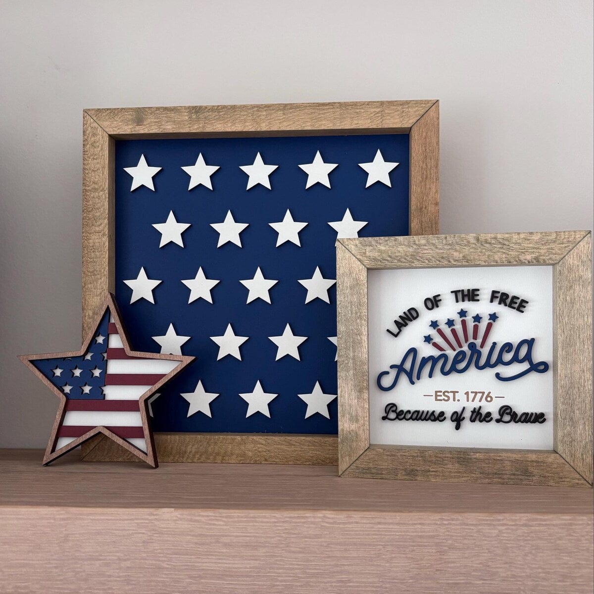 Customer photo review of Large Star Pattern Framed 4th of July Wooden Sign