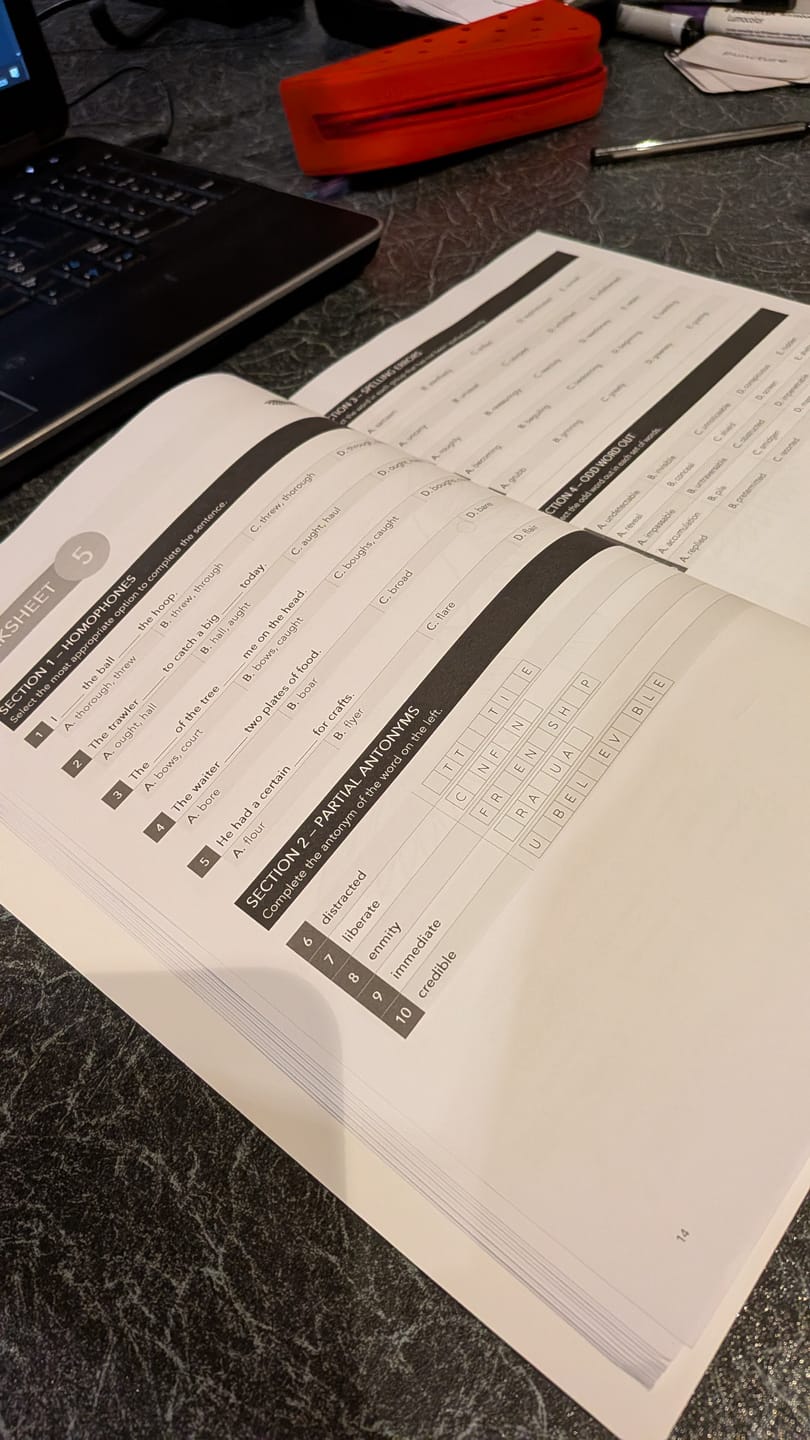 Customer photo review of 11+ Verbal Skills Workbook 1: Vocabulary, SPaG & Comprehension