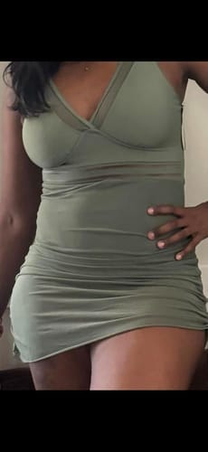 Customer photo review of Emoswim - Women One Piece Swim Dress Tummy Control Swimsuits Slimming Mesh Sheer Sarong Wraps Bathing Suit