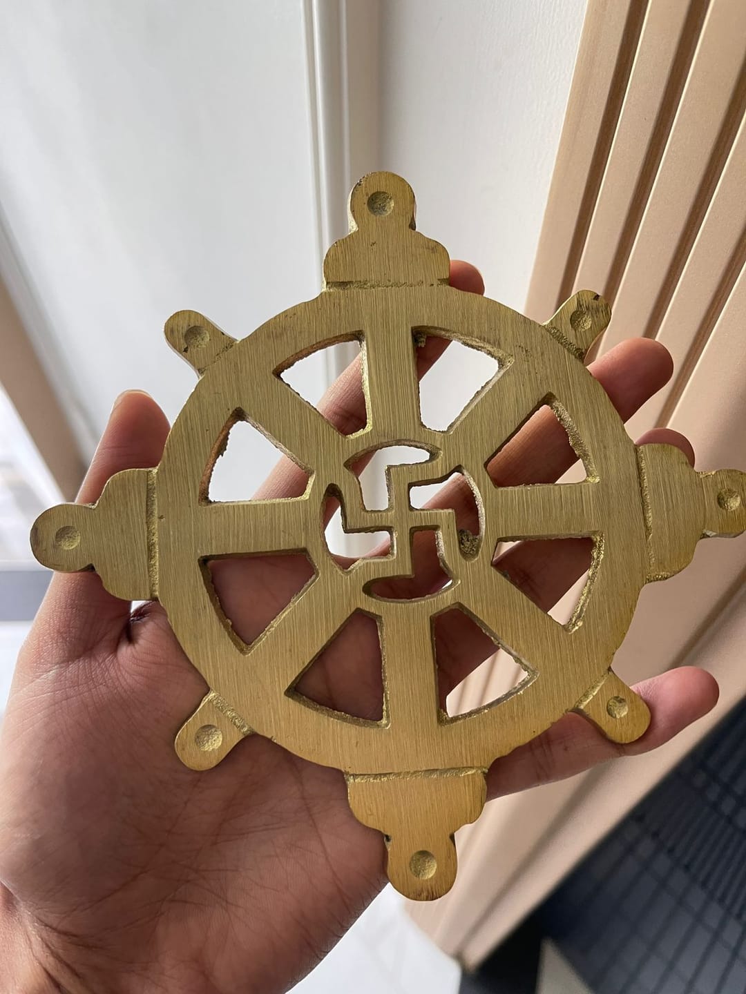 Customer photo review of Brass Chakra Satiya Helix – Vastu Remedy for West Direction Correction | Energy Balance Support | 4.5 Inch