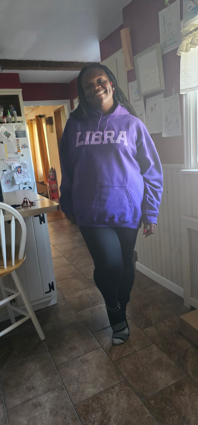 Customer photo review of Purple *Limited Edition* Zodiac Puff Print Hoodie