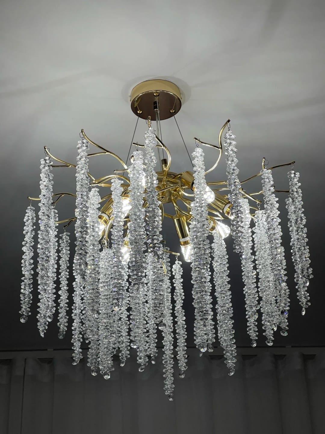 Customer photo review of Wisteria Flower Chandelier, Faceted Crystal Clusters, Gold Frame