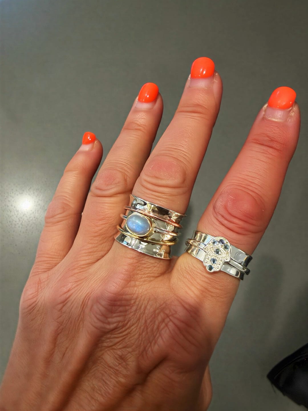 Customer photo review of Chunky Spinner Ring with Moonstone Sterling Silver