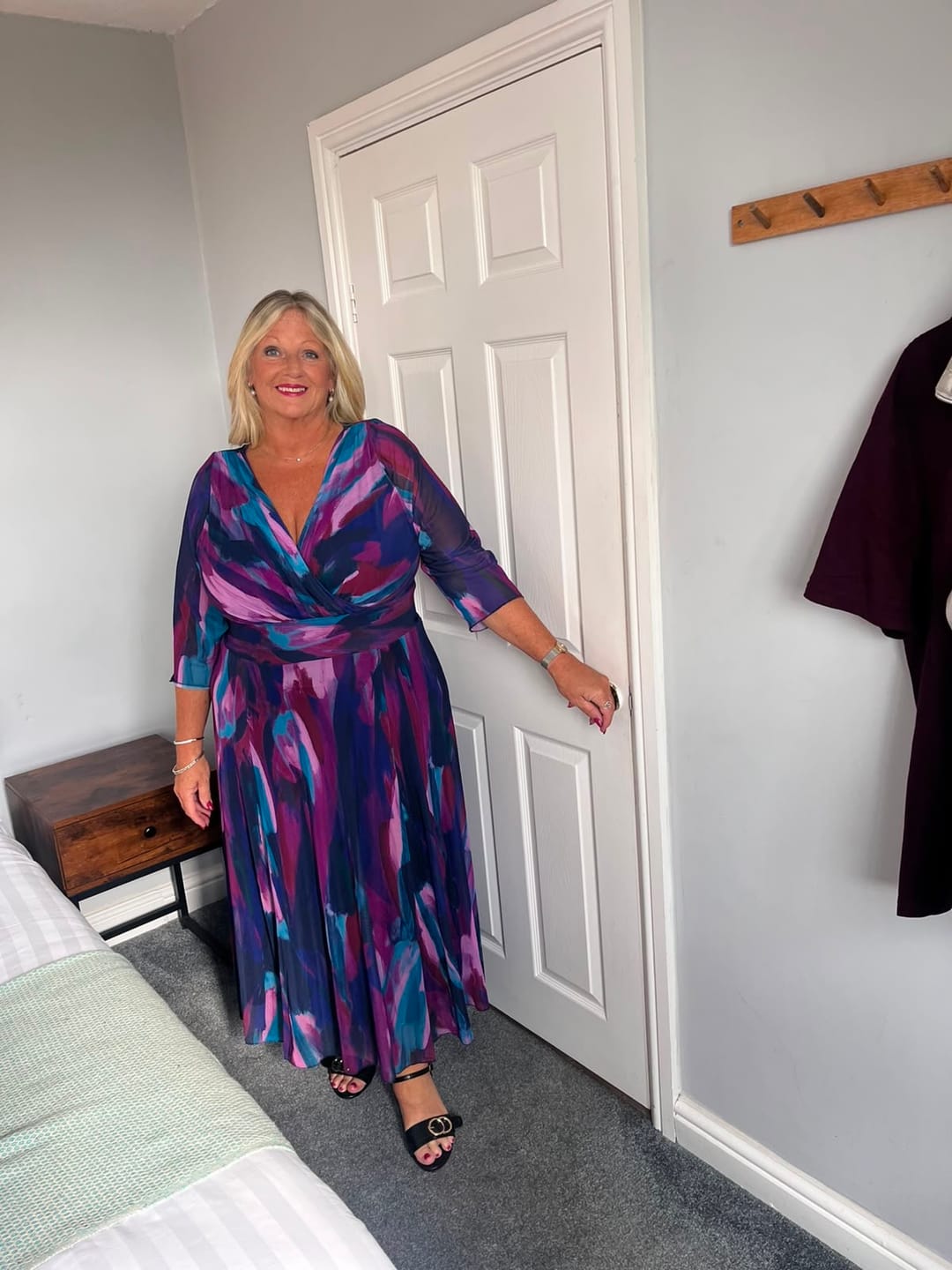 Customer photo review of Petite Verity Indigo Magenta Print Maxi Gown
