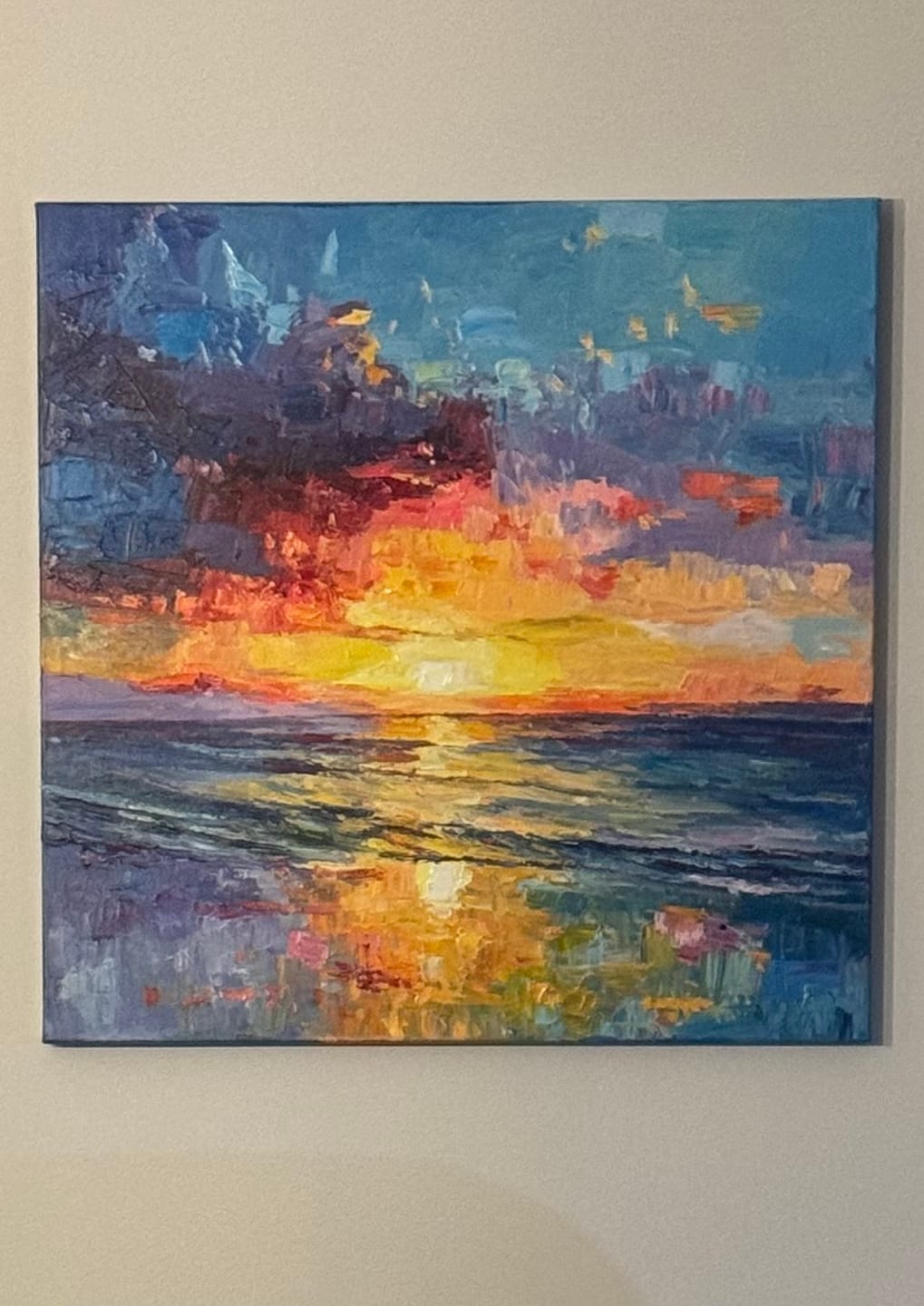 Customer photo review of Golden Hour – Vibrant Sunset Seascape Textured Oil Painting#AB14004