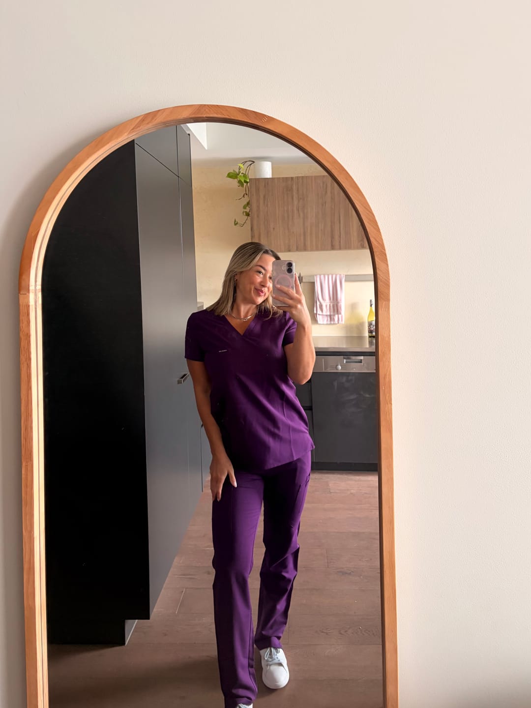 Customer photo review of CLARISSA Skinny Leg Scrub Pants - Aubergine | SLTECH™