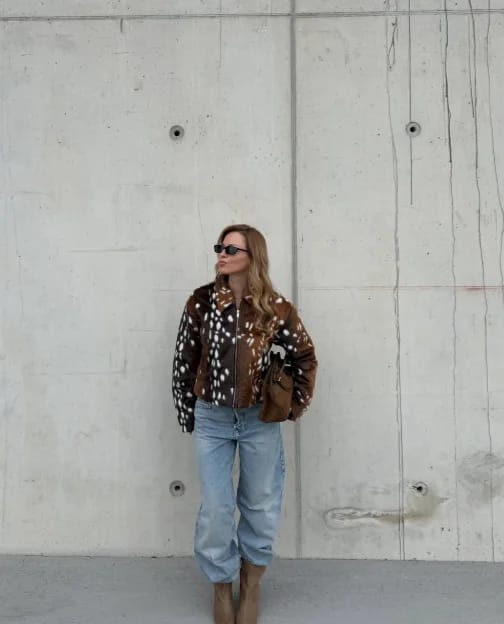 Customer photo review of Anna Faux Fur Zip Up Bambi Jacket