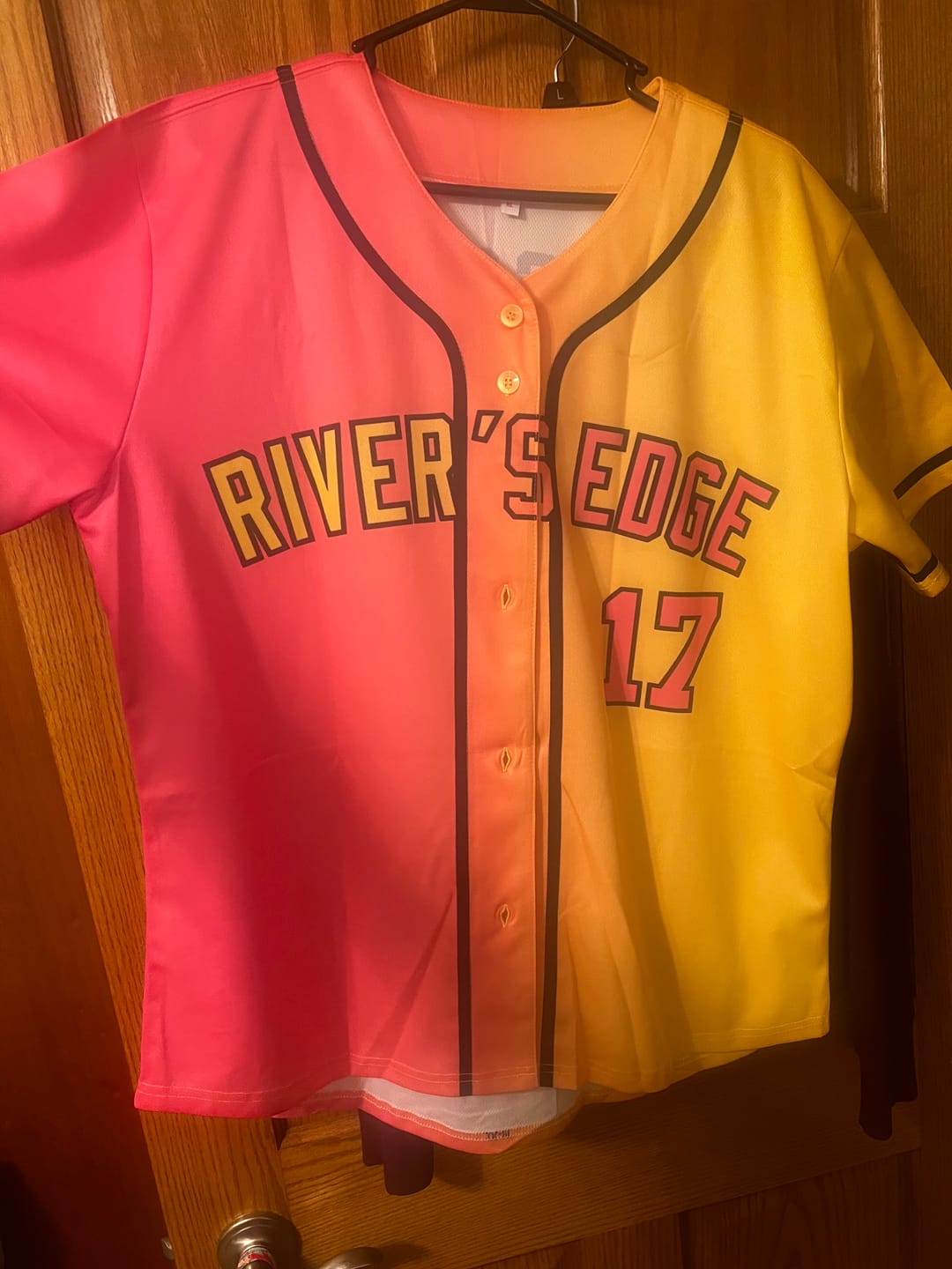 Customer photo review of Custom Yellow Pink-Black Gradient Fashion Authentic Baseball Jersey