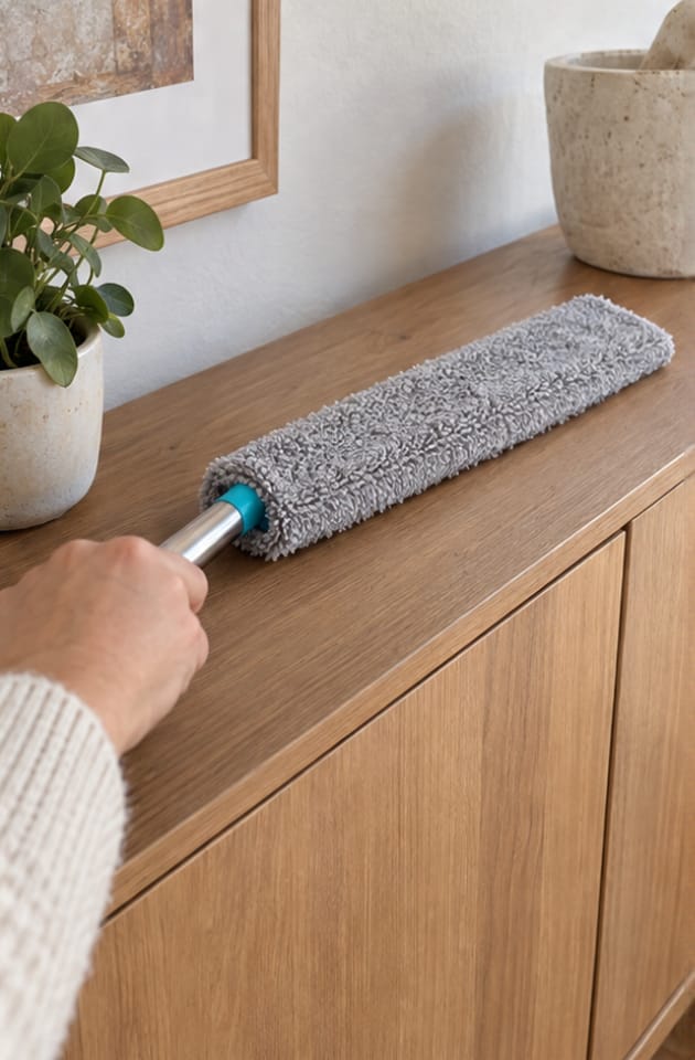 Customer photo review of Kit Ménage Anti-Poussière | Plumeau Télescopique, Brosse Radiateur et Gants Microfibre