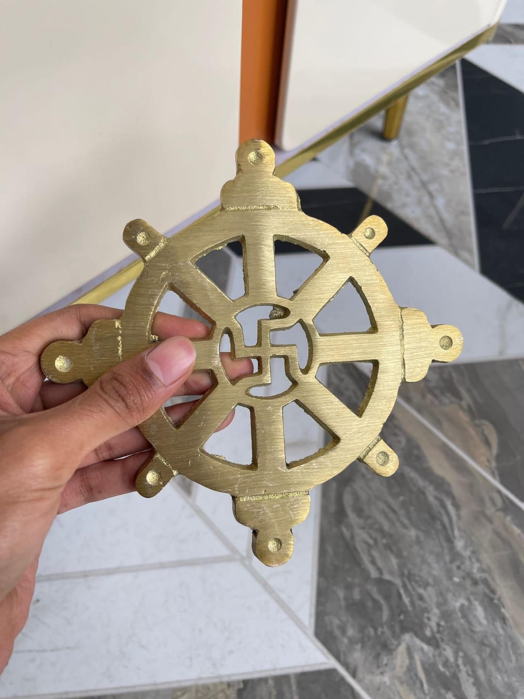 Customer photo review of Brass Chakra Satiya Helix – Vastu Remedy for West Direction Correction | Energy Balance Support | 4.5 Inch