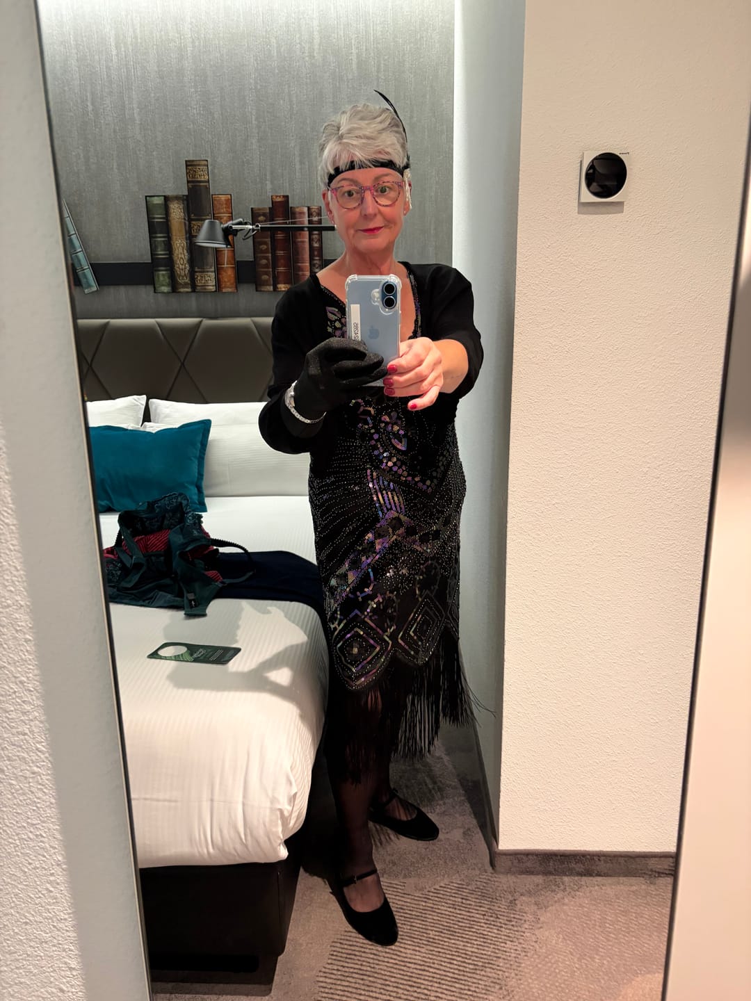 Customer photo review of 1920s Black Beaded Mila Gatsby Dress