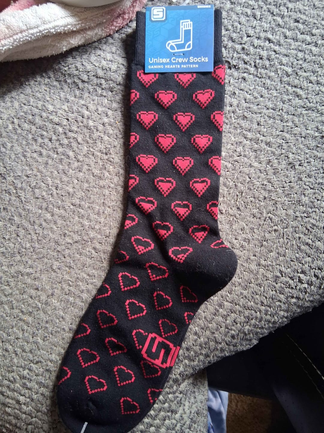 Customer photo review of Sanshee - Gaming Hearts Crew Socks