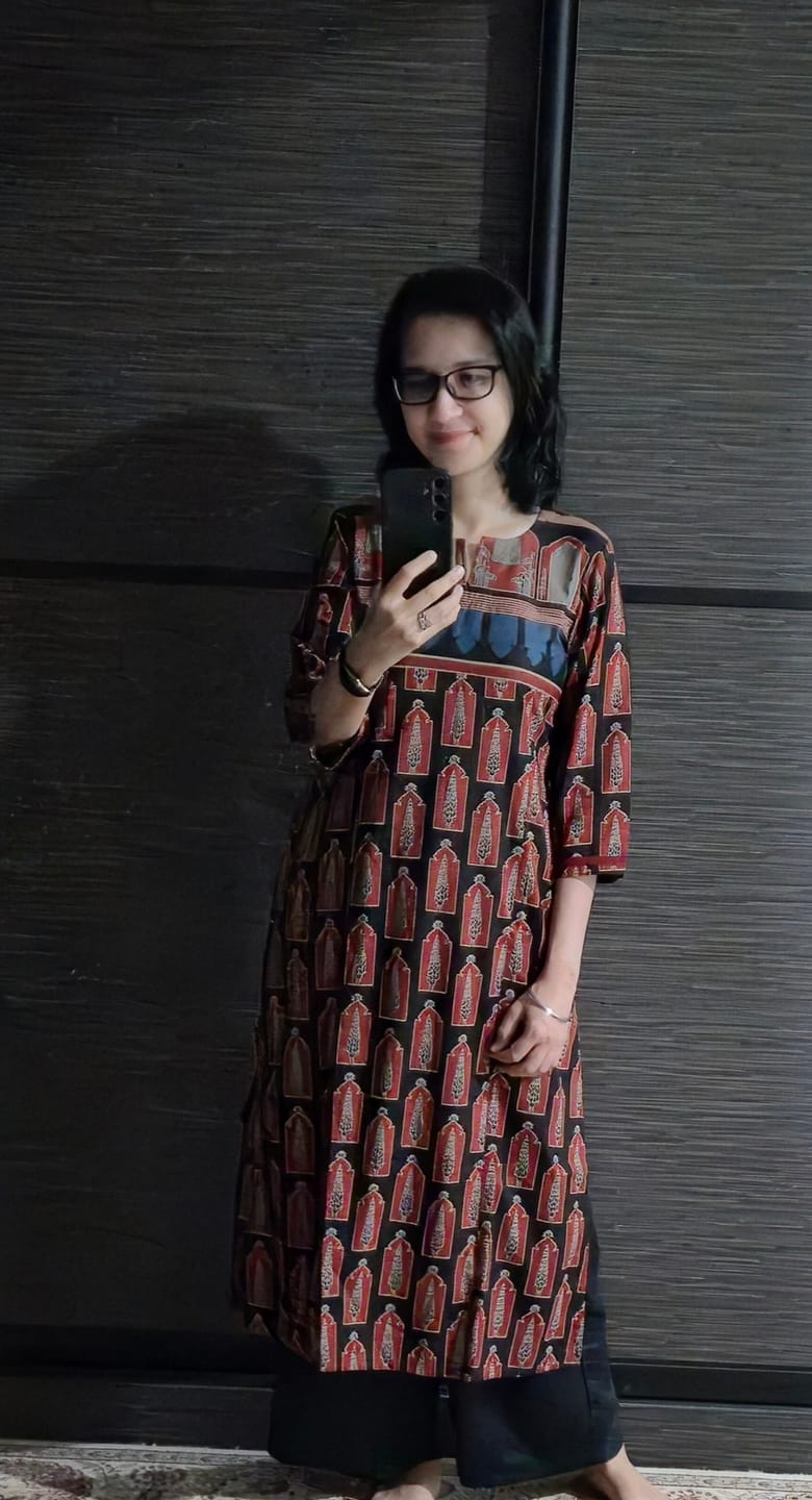 Customer photo review of Madder Cypress Patchwork Long Kurta with Slit