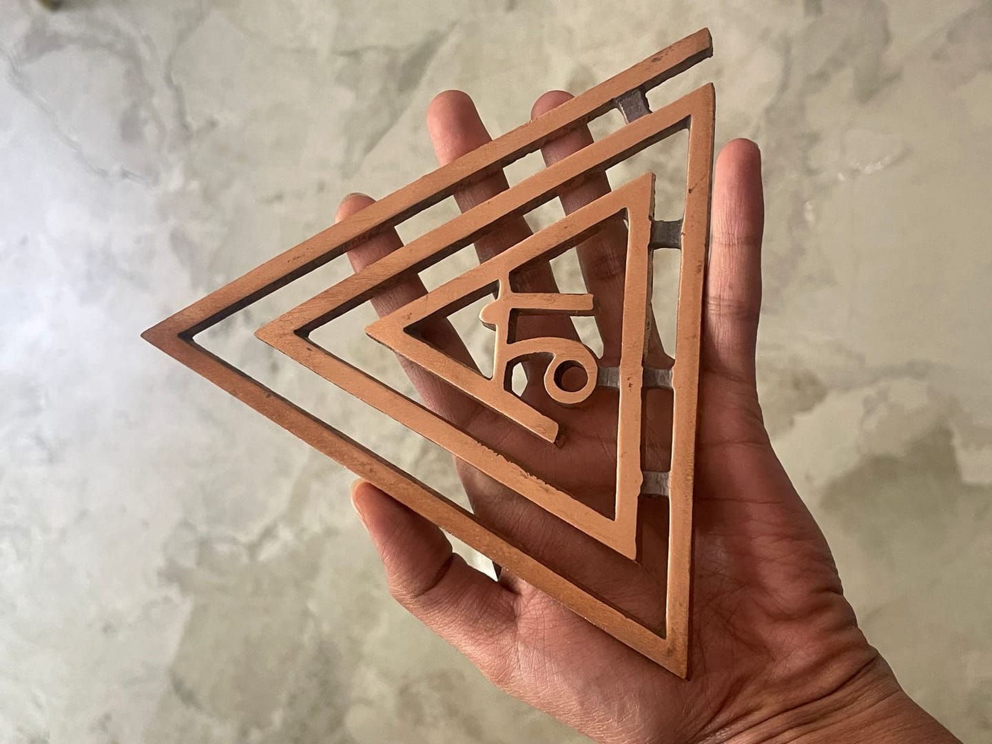 Customer photo review of Copper Triangle Ga (ग) Helix | Vastu Remedy for South-East Fire Zone Balance, Cash Flow & Kitchen Defects | 4–6 Inch