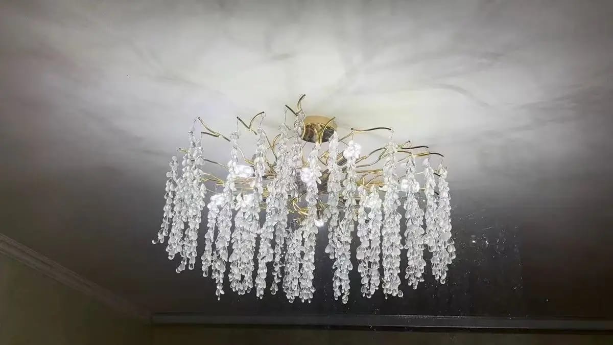 Customer photo review of Wisteria Flower Chandelier, Faceted Crystal Clusters, Gold Frame