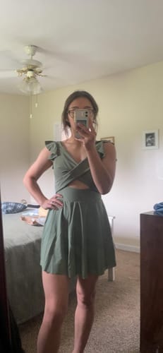 Customer photo review of Emoswim - Women's One Piece Swimsuit Ruffle Cutout Swimdress Tummy Control V Neck Wrap Swimwear