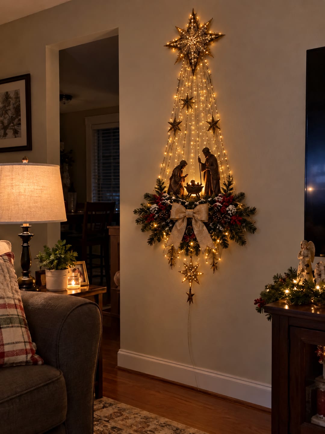 Customer photo review of Angel Blessing Wall Light, Starglow Cascading Christmas Angel with Glowing