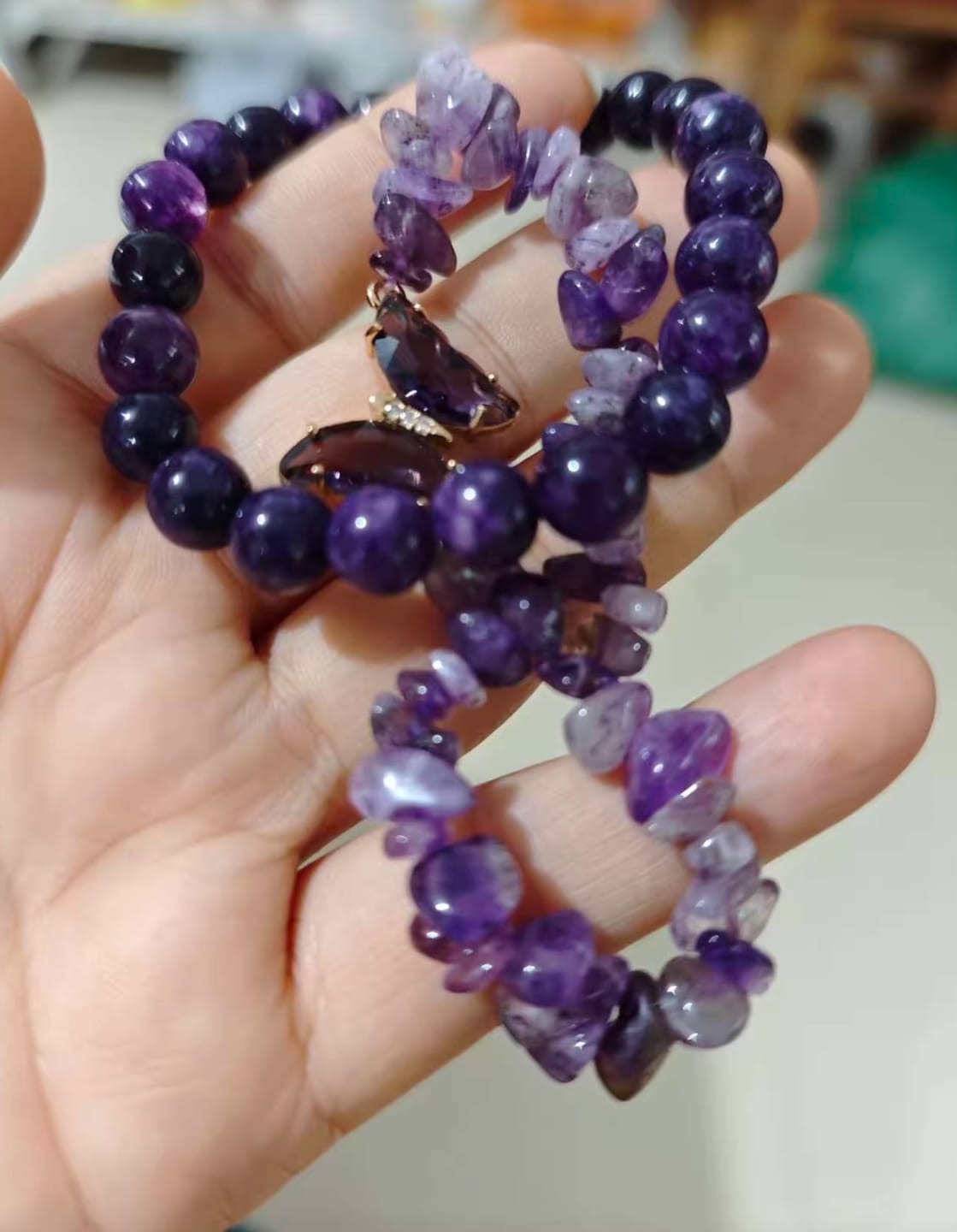 Customer photo review of Two-in-One Amethyst Butterfly Balance Bracelet
