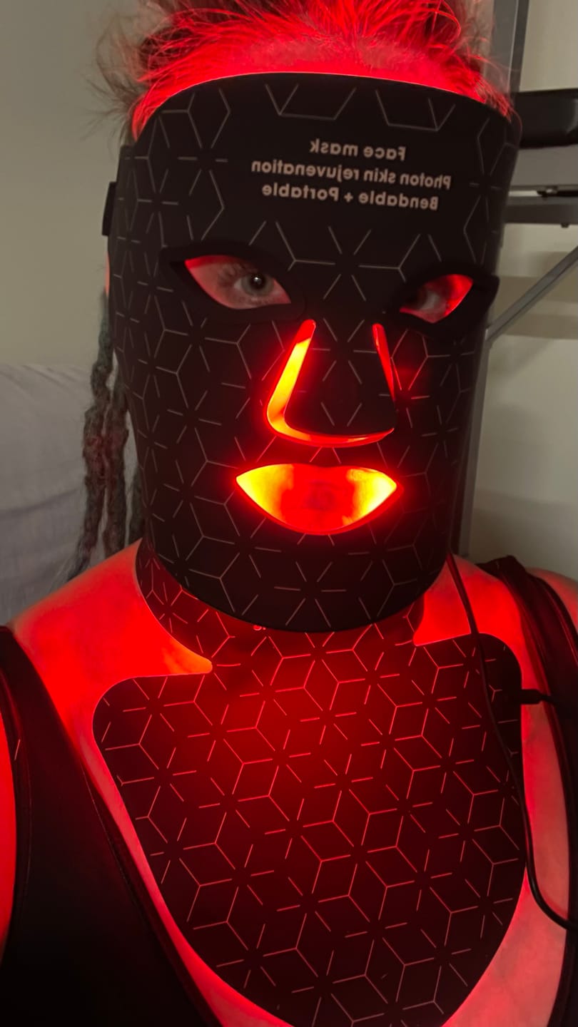 Customer photo review of 240-Light Infrared LED Mask for Face or Neck Advanced Skin Care